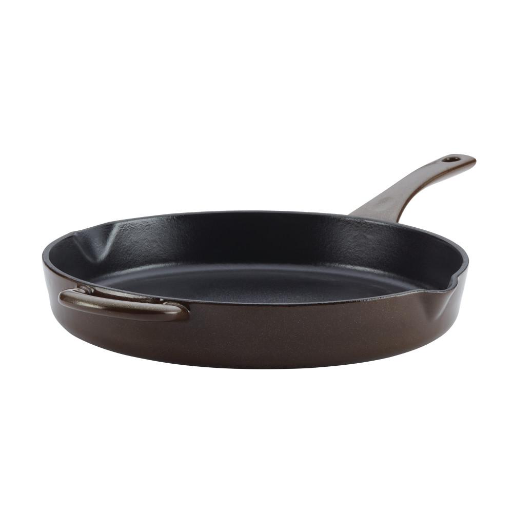 Ayesha Curry 12 in. Cast Iron Enamel Skillet with Pour Spouts in Brown