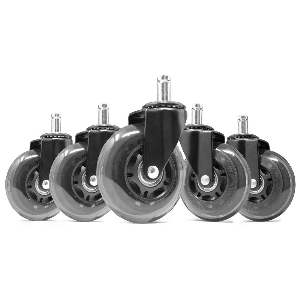 Office Chair Castors with Brake 11 mm x 22 mm Hard Floor Roller for Most Swivel Chair Frames Black Pack of 5 