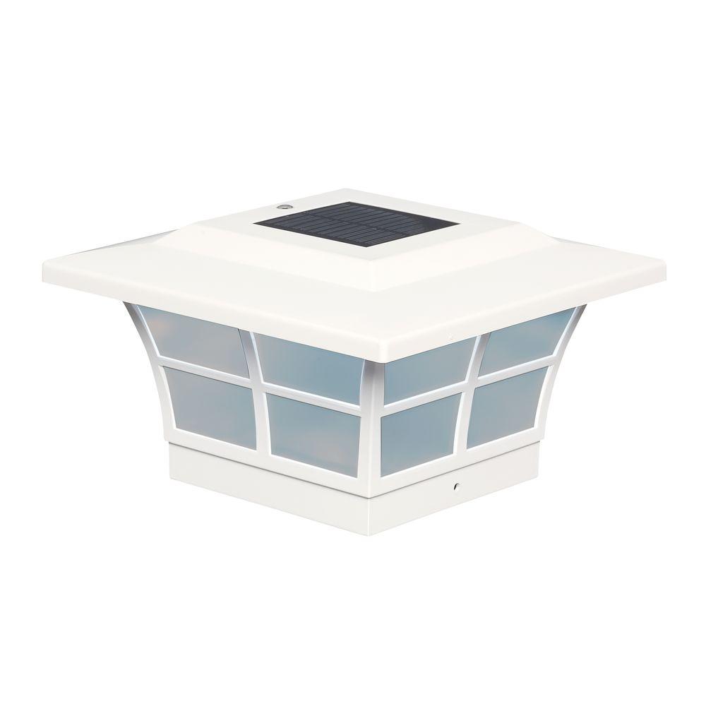 Classy Caps 5 in. x 5 in. White PVC Outdoor Prestige Solar Post Cap (2