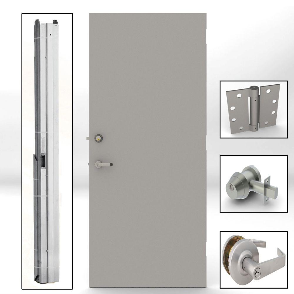 L.I.F Industries 36 in. x 84 in. Gray Flush Steel Security Commercial Door with Hardware