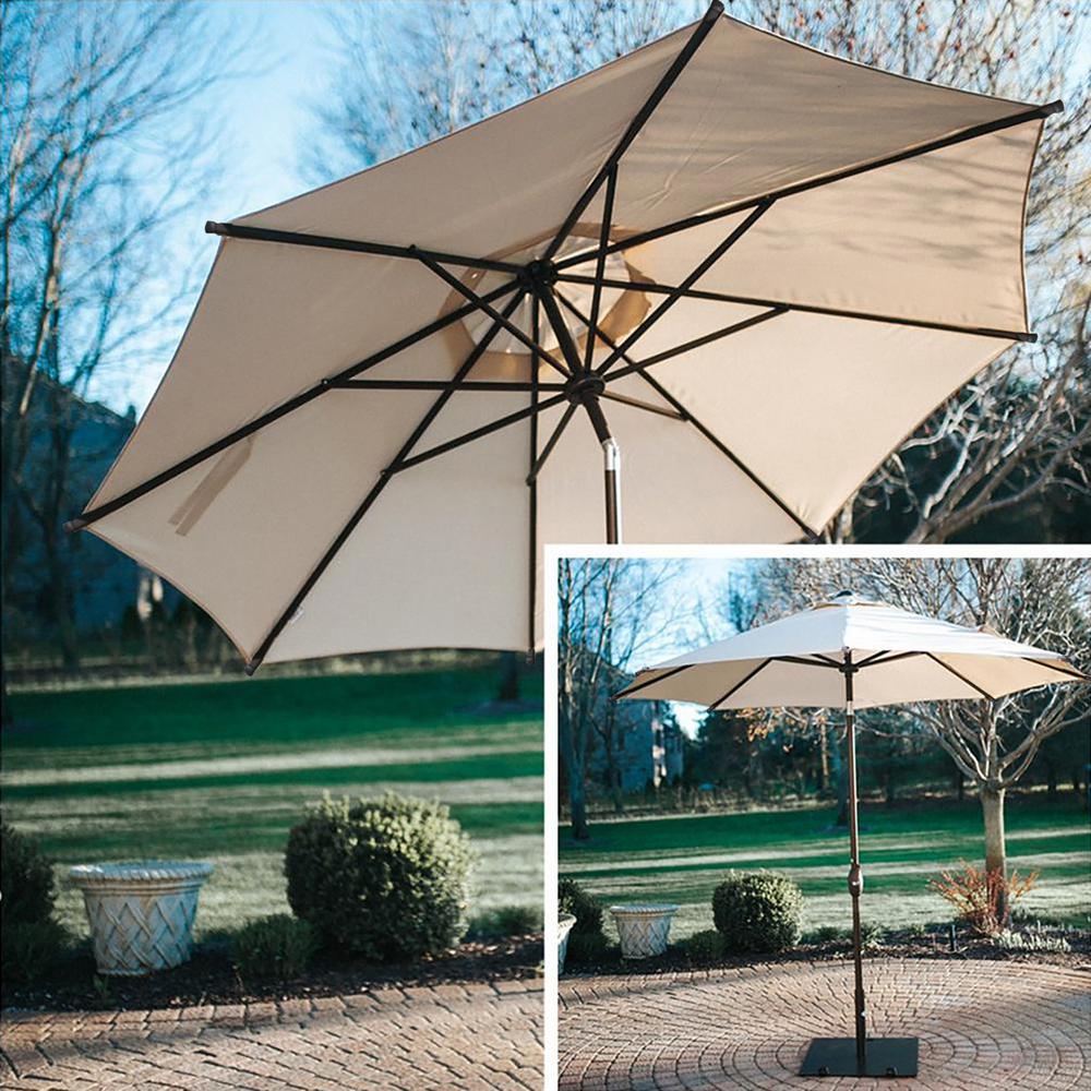 Abba Patio 9 Ft Market Patio Umbrella Steel Pole With Auto Tilt And Crank Beige 8 Ribs Ap9388ctab The Home Depot