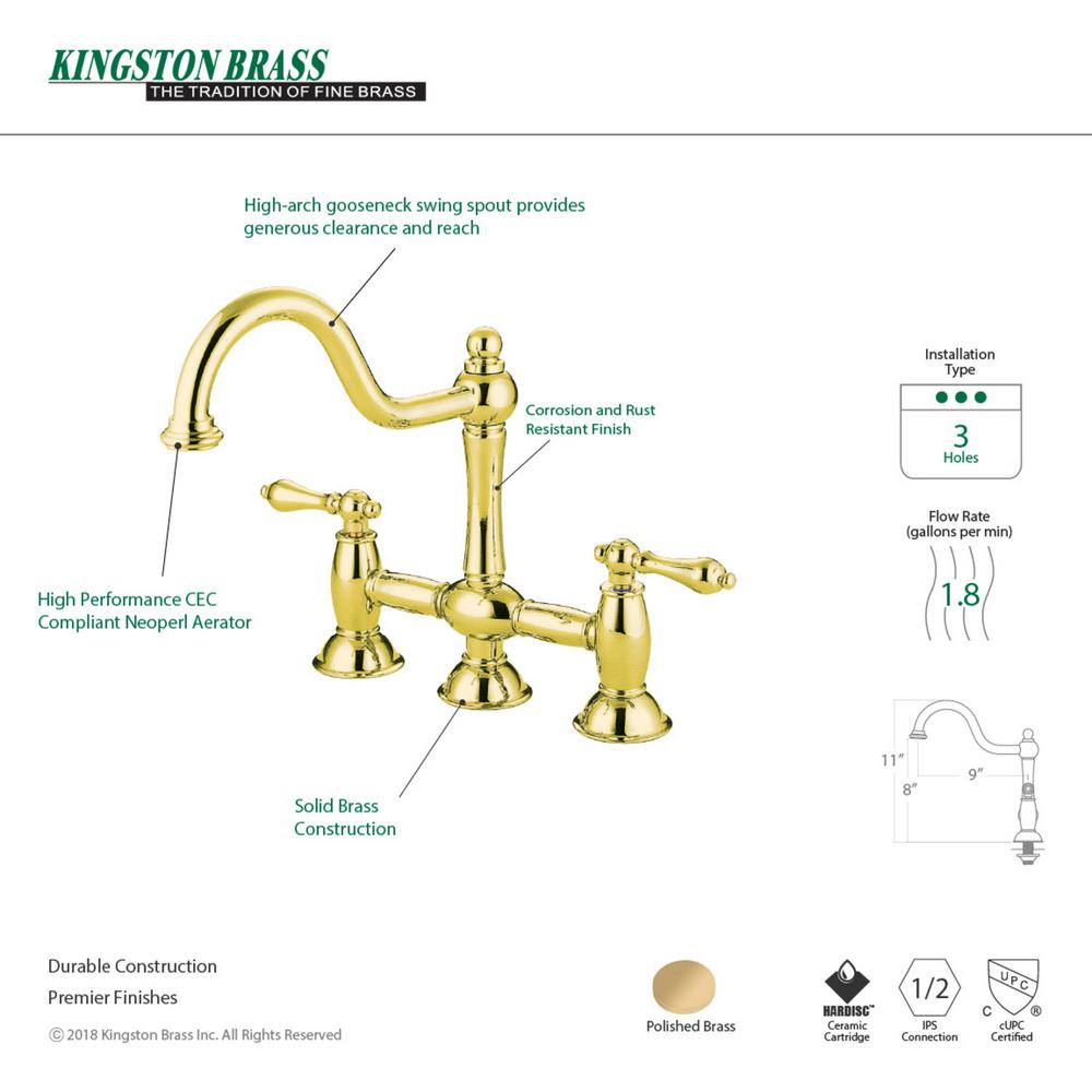 Kingston Brass Restoration 2 Handle Bridge Kitchen Faucet In