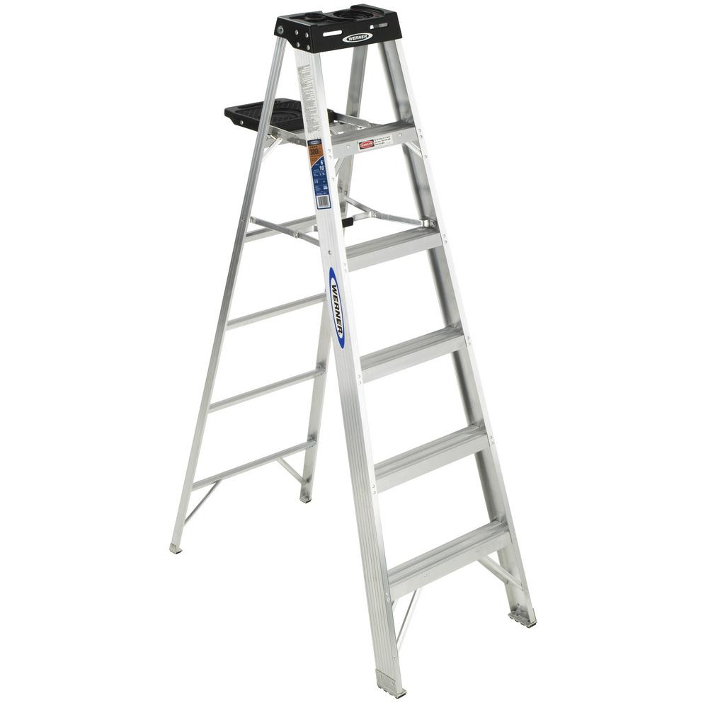 WERNER 6 ft. Fiberglass Step Ladder with 300 lb. Load Capacity Type IA ...