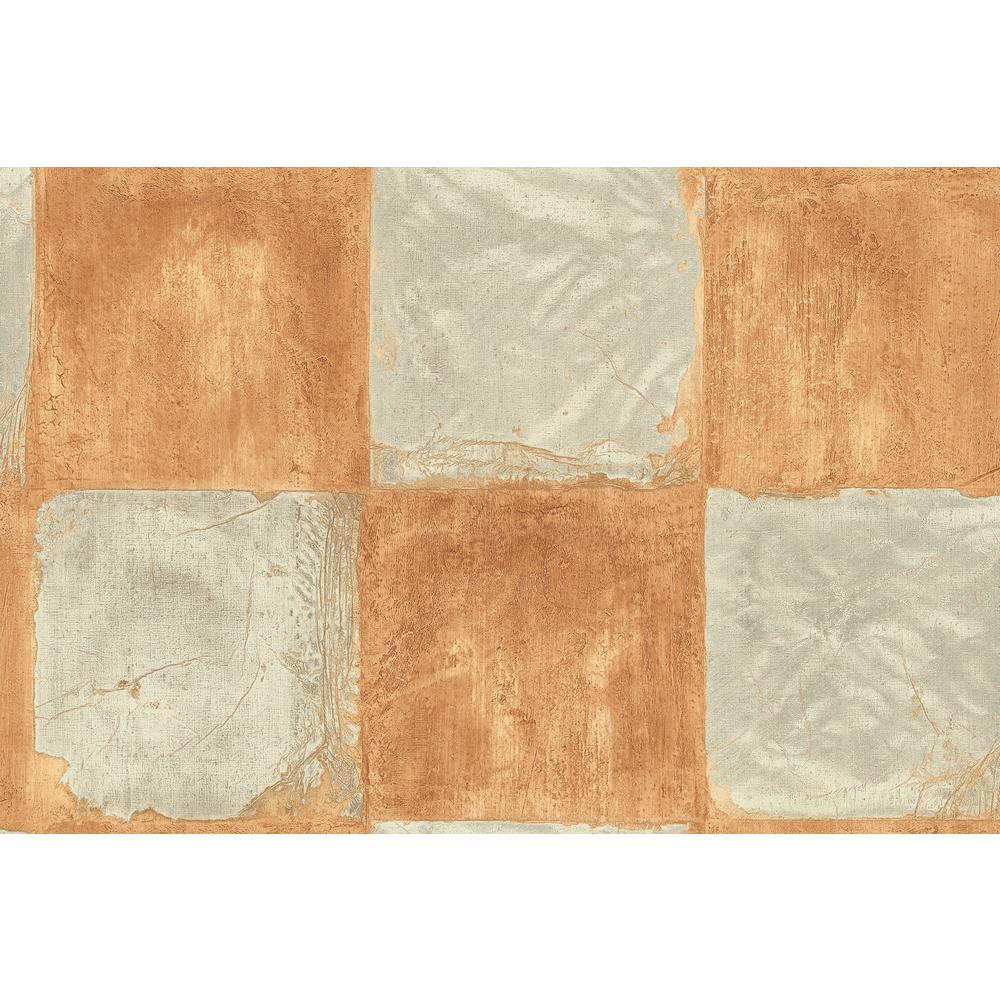 Seabrook Designs Corsica Tiles Metallic Silver and Burnt Orange Faux