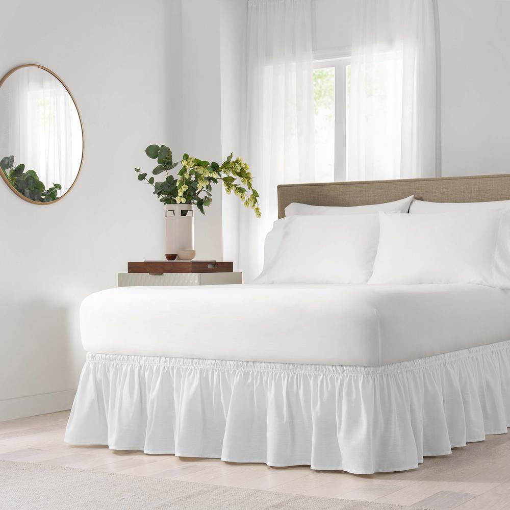 Easy Fit Ruffled Wrap Around White Full Bed Skirt 11577twin Fullwh The Home Depot