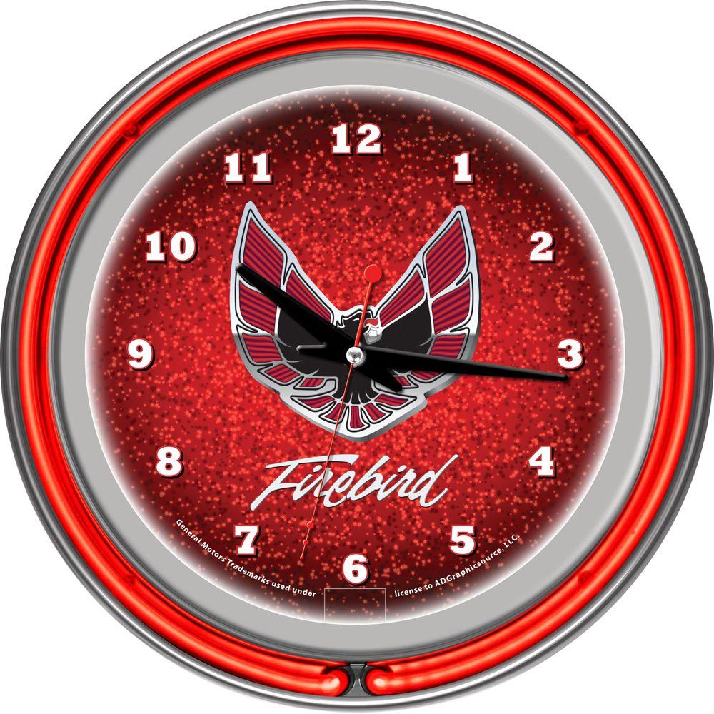 Trademark Global 14 inch Pontiac Firebird Red Chrome Double Ring Neon Wall Clock by Trademark Global