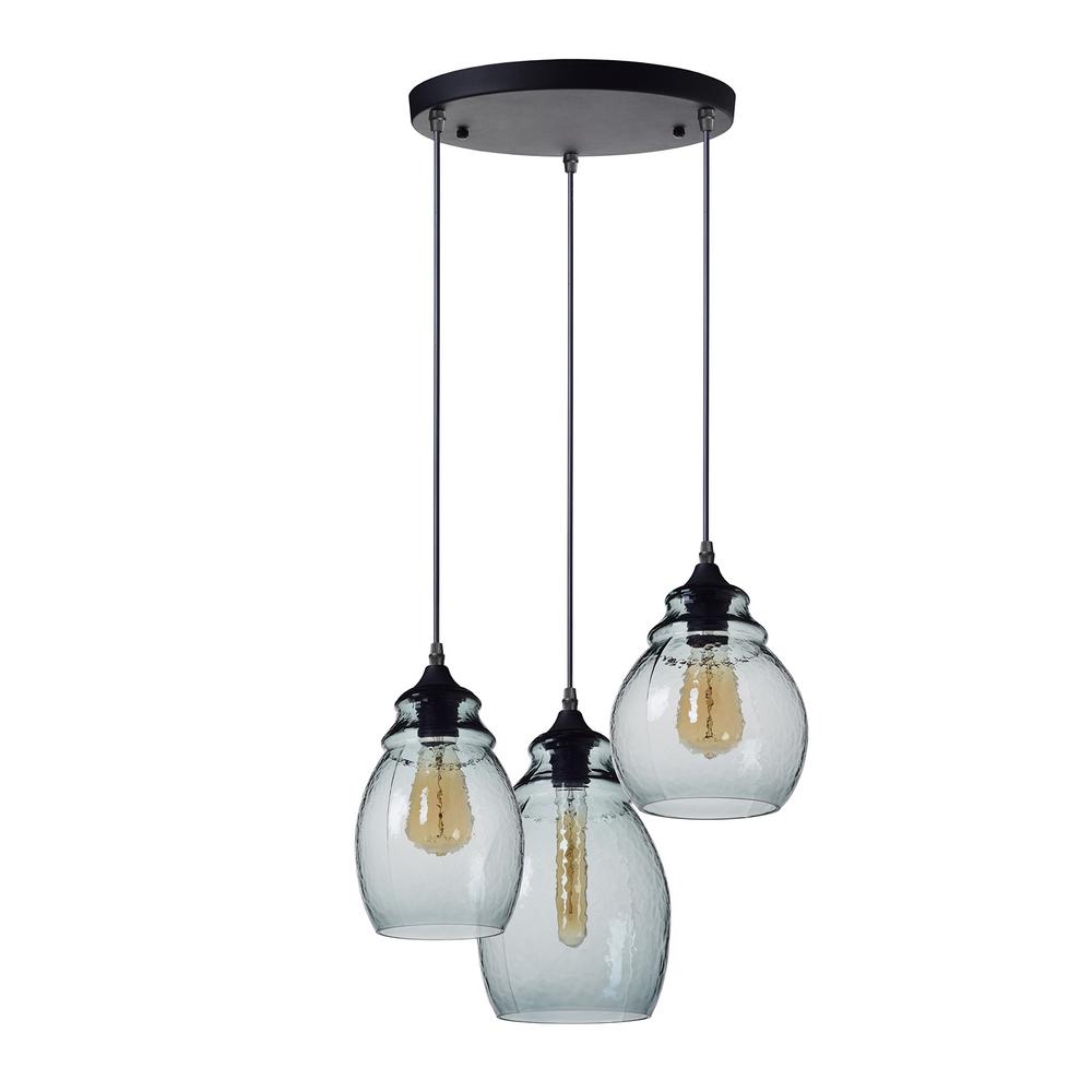 10 11 And 12 In H 3 Light Black Hammered Glass Chandelier With Blue Shades