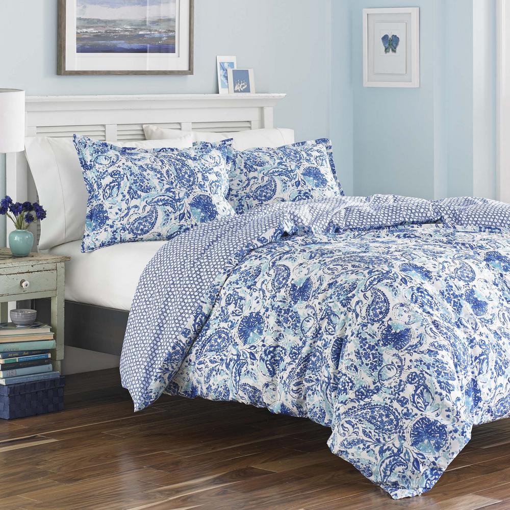 Poppy Fritz Brooke 3 Piece Blue Paisley King Duvet Cover Set