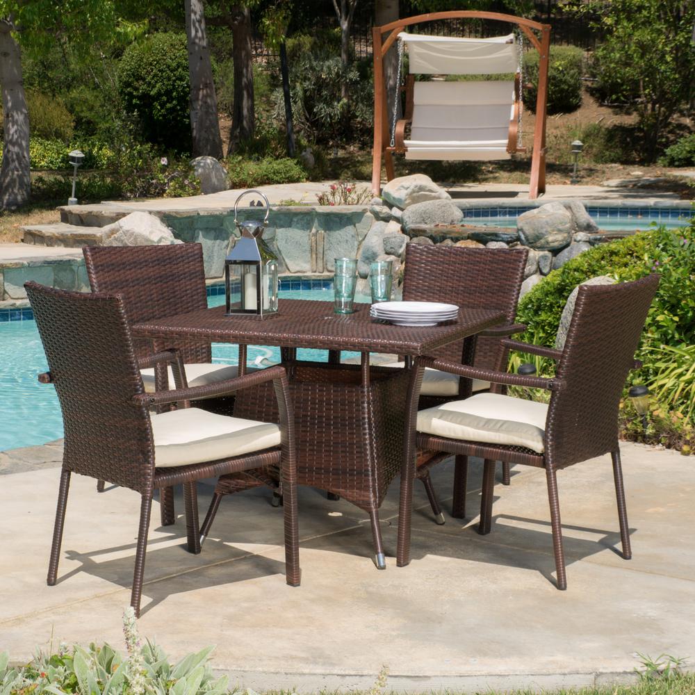 Noble House Campbell Multi-Brown 5-Piece Wicker Outdoor ...