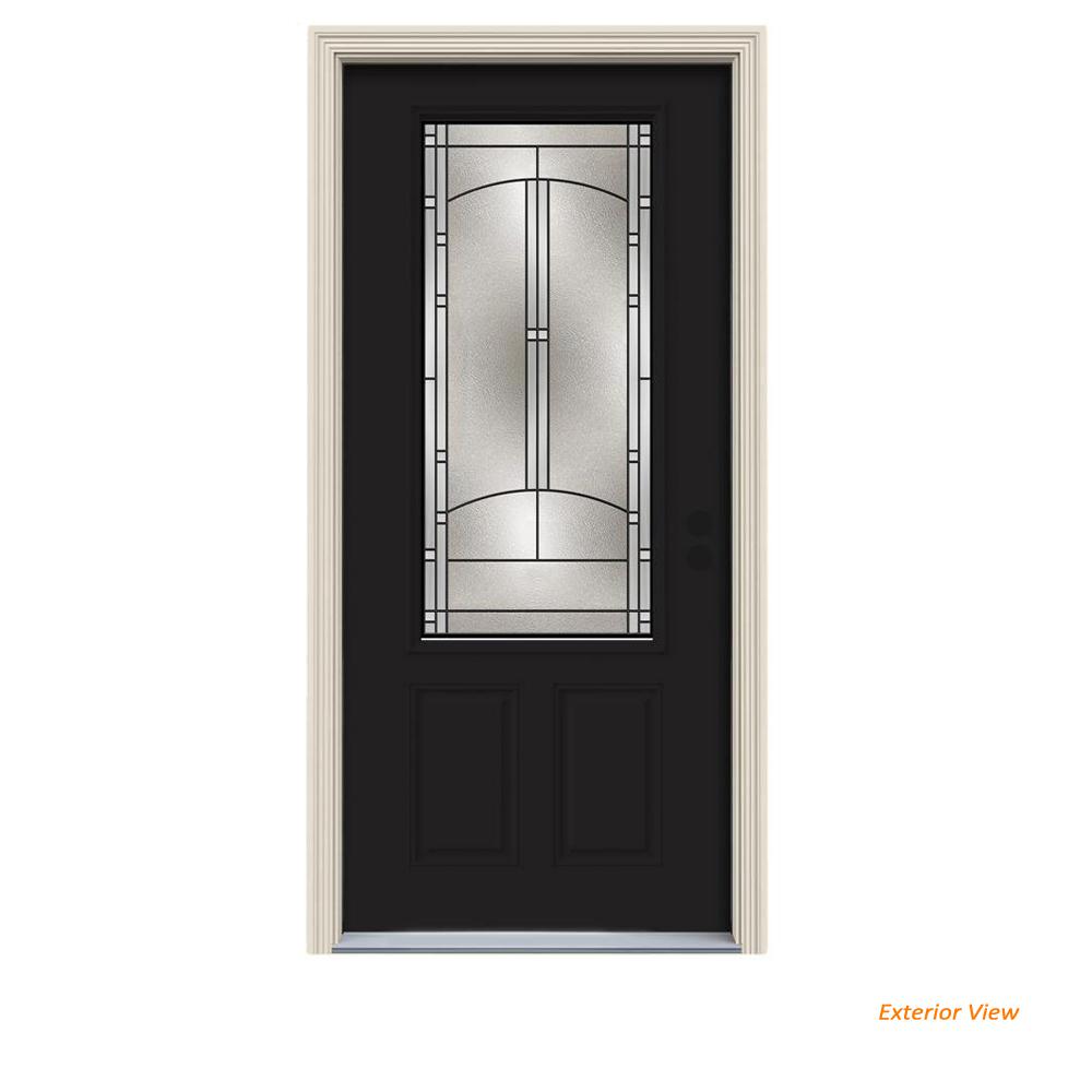 Jeld Wen 32 In X 80 3 4 Lite Idlewild Black W White Interior Jeld Wen 32 In X 80 3 4 Lite Idlewild Black W White Interior Steel Prehung Left Hand Inswing Front Door Brickmould Thdjw166700432 The Home Depot