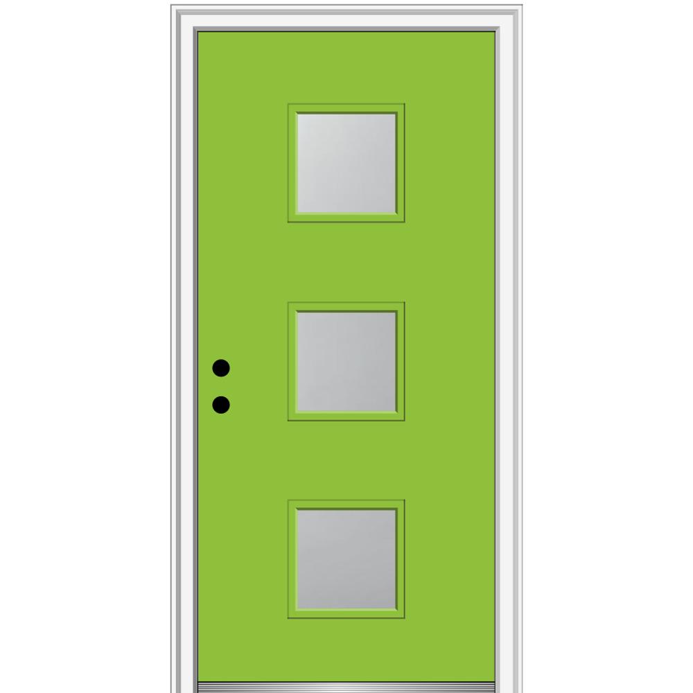 Mmi Door 36 In X 80 Aveline Right Hand Inswing 3 Lite Frosted Glass Painted Fiberglass Smooth Prehung Front