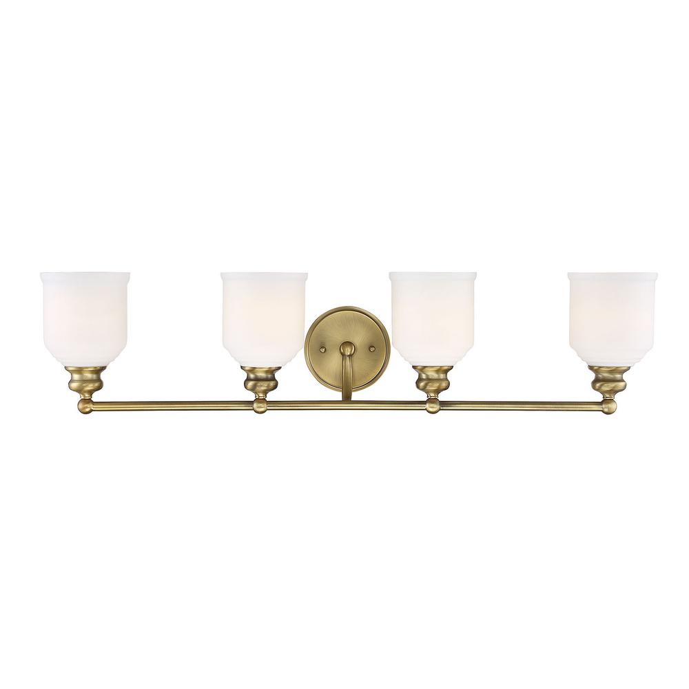 Filament Design 33 5 In 4 Light Warm Brass Vanity With White Opal Etched Glass