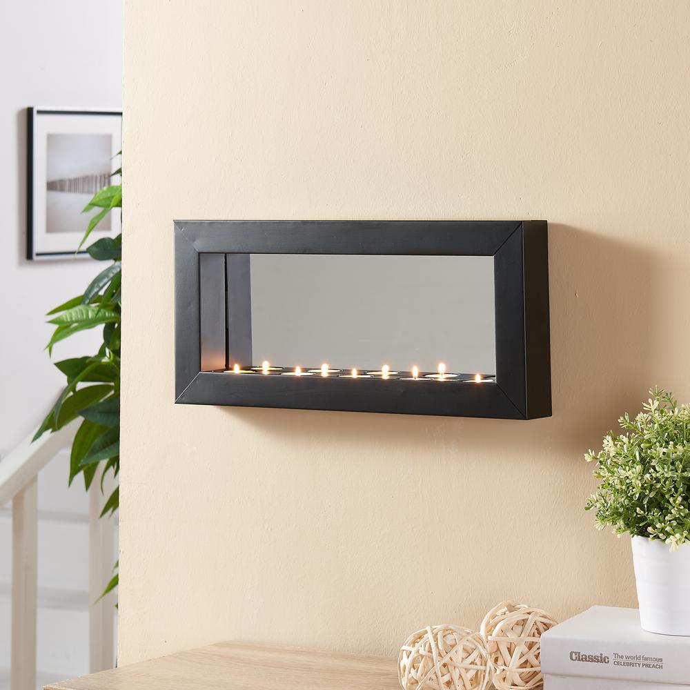 Danya B Horizontal Black Metal Frame Tealight Candle Sconce With Danya B Horizontal Black Metal Frame Tealight Candle Sconce With Mirror