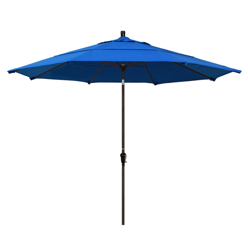 California Umbrella 11 Ft Bronze Aluminum Market Patio Umbrella Auto Tilt In Royal Blue Olefin Sdau118117 F03 Dwv The Home Depot