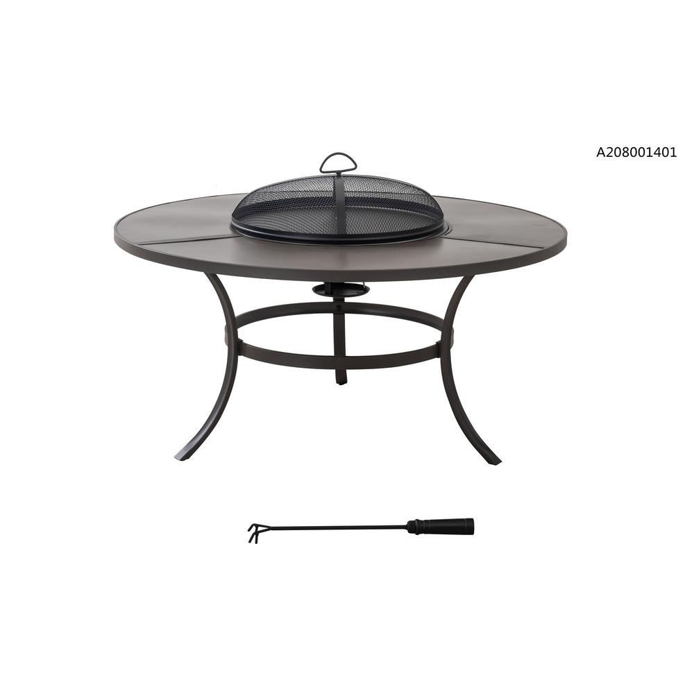 Hampton Bay 42 in. Round Steel Wood Burning Fire Pit Table in Brown