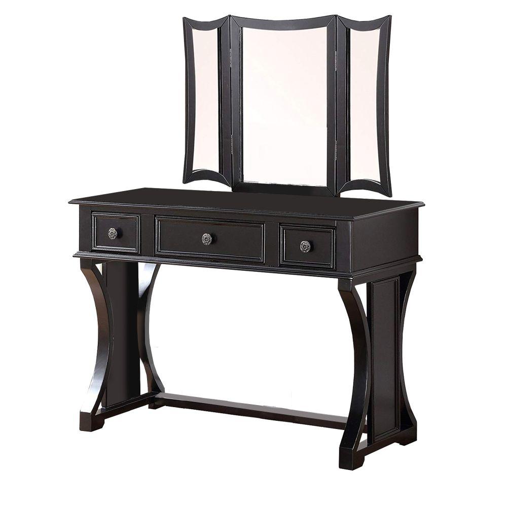 Benjara Modish Black Vanity Set Featuring Stool And Mirror Bm167181 The Home Depot