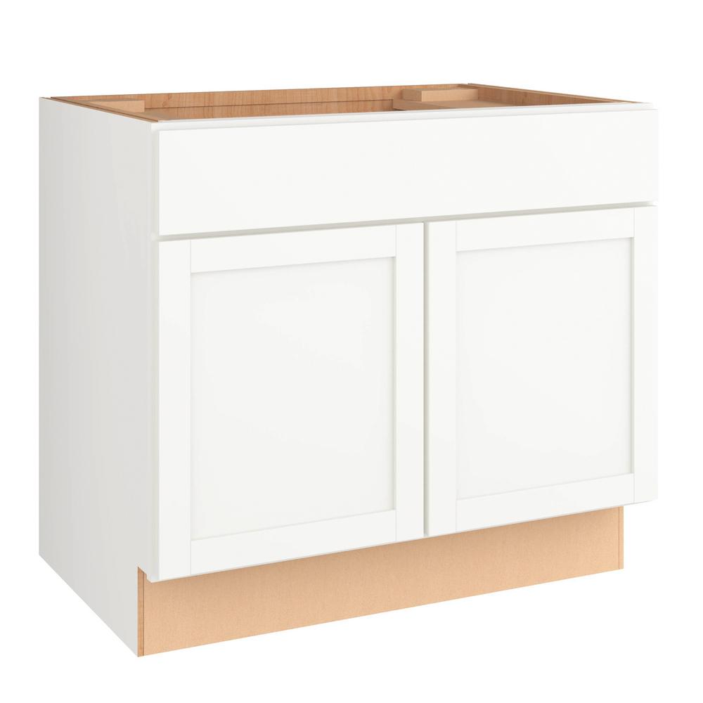 Hampton Bay Courtland Polar White Finish Shaker Stock Assembled Accessible Sink Base Kitchen 1585