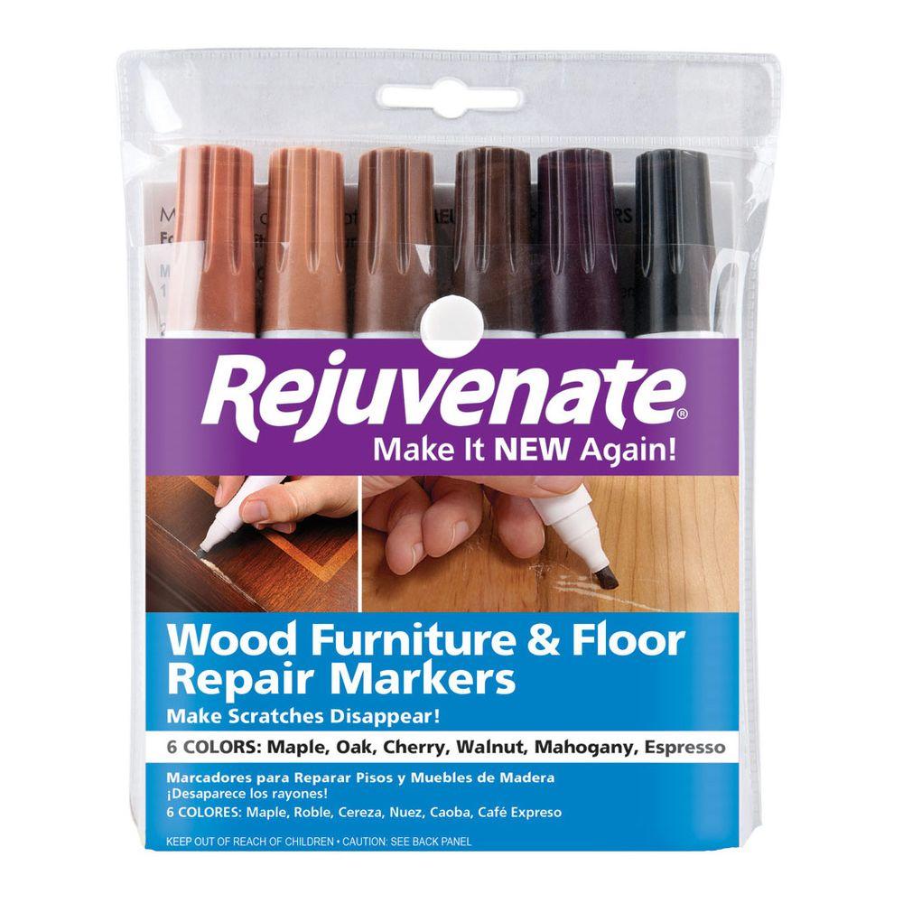 Rejuvenate RJ6WM Wood Furniture & Floor Repair Markers, 6 Assorted Tones - Quantity 1