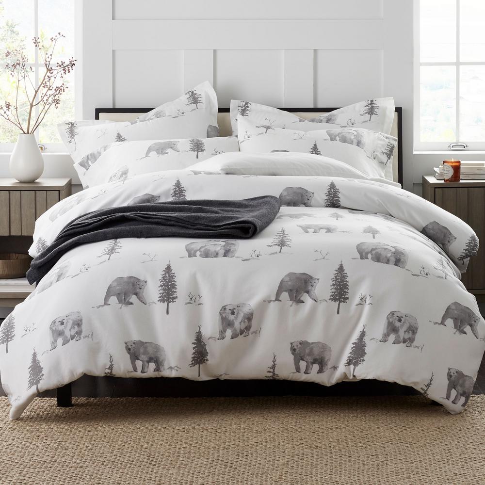 The Company Store Bear Tracks Holiday Flannel Queen Duvet Cover 50251D ...