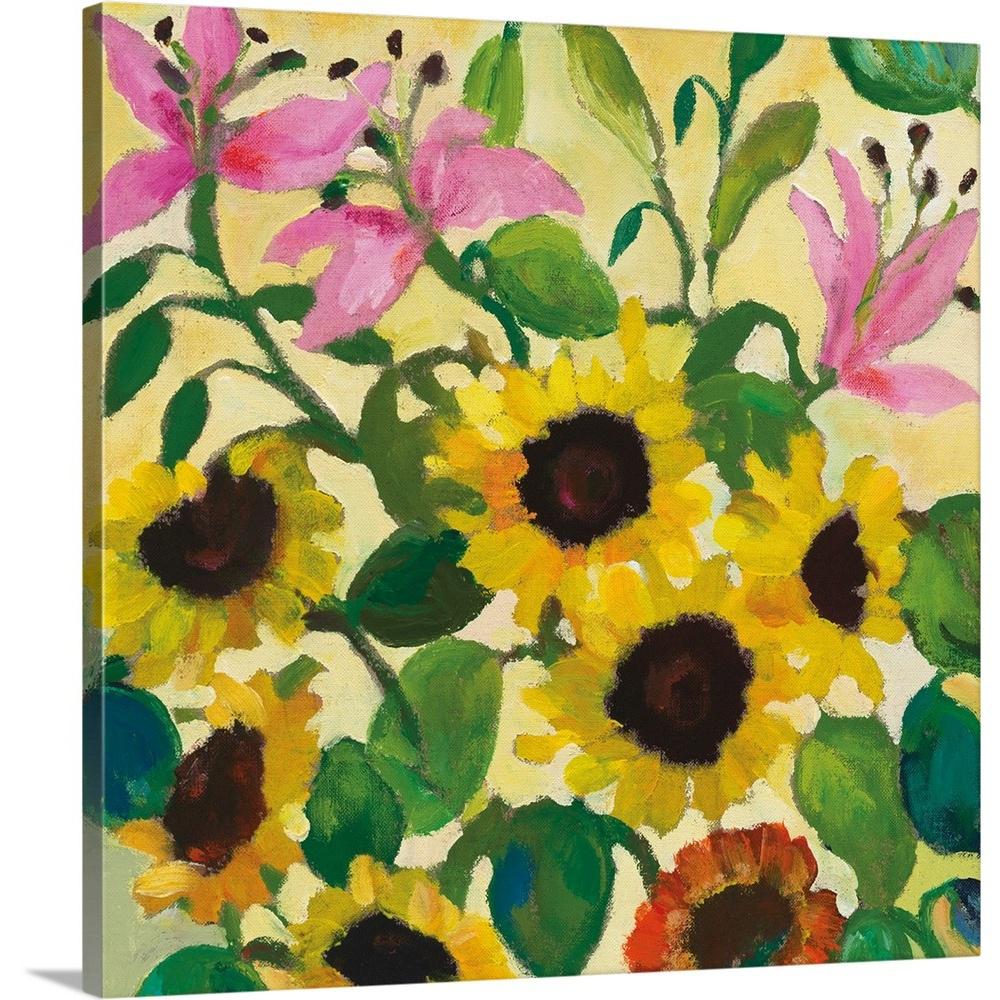 Greatbigcanvas Sunflowers And Pink Lilies By Kim Parker Canvas