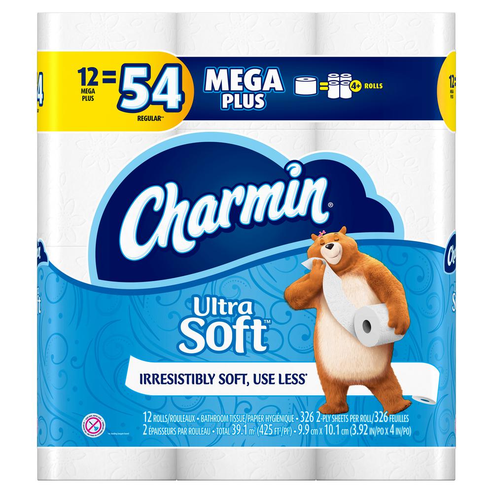 Charmin Ultra Soft Toilet Paper 12 Mega Plus Rolls 4 Pack 040095600005 The Home Depot