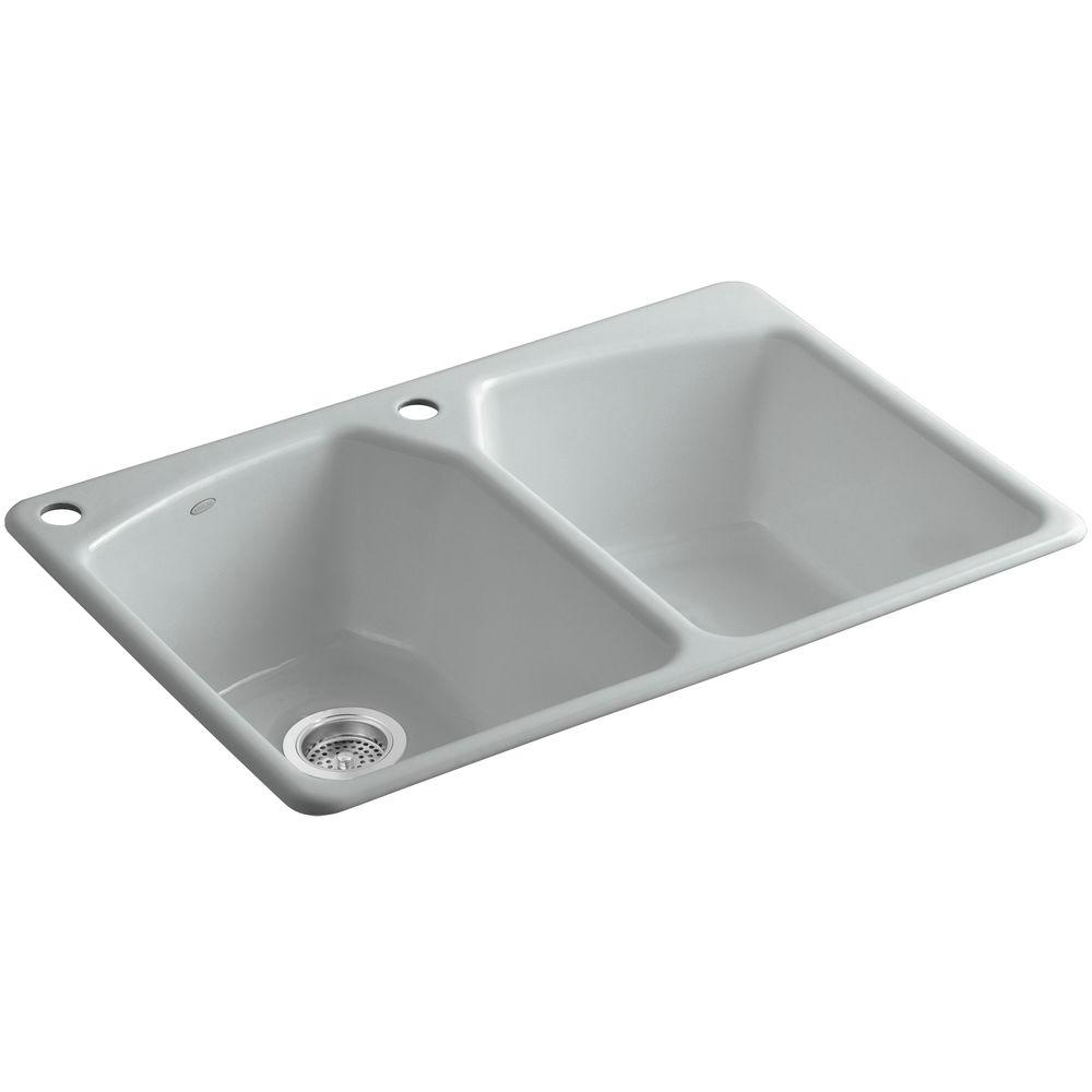 KOHLER Tanager Dropin CastIron 33 in. 2Hole Double Bowl Kitchen Sink