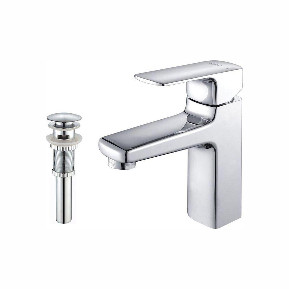 Kraus Virtus Single Hole Handle High Arc Vessel Bathroom Faucet With Matching Pop Up Drain And Overflow In Chrome