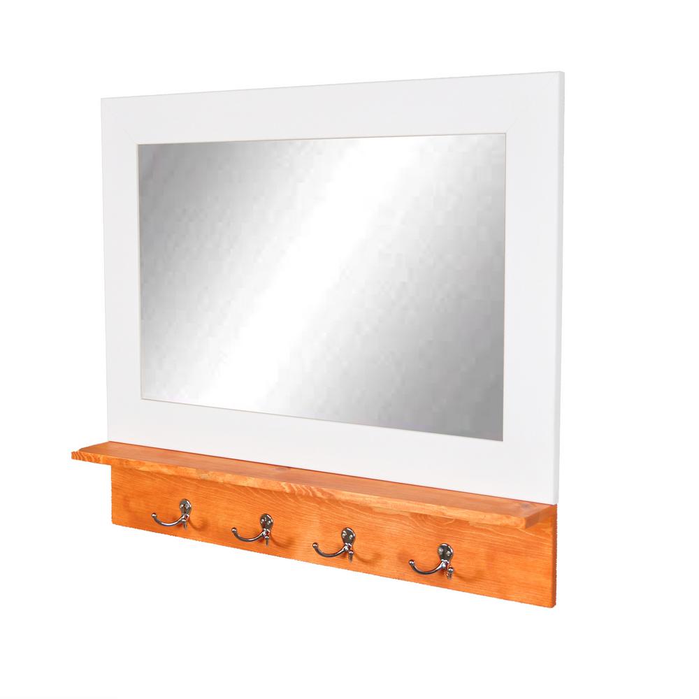 Brandtworks Matte White Small Mirror With Maple Shelf And 4 Silver