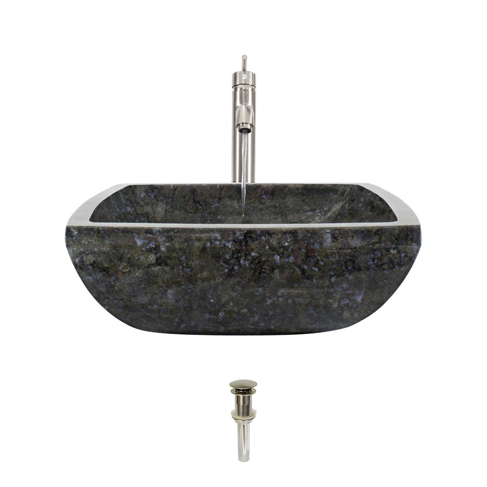 Mr Direct Stone Vessel Sink In Butterfly Blue Granite With 718 Faucet And Pop Up Drain In Brushed Nickel