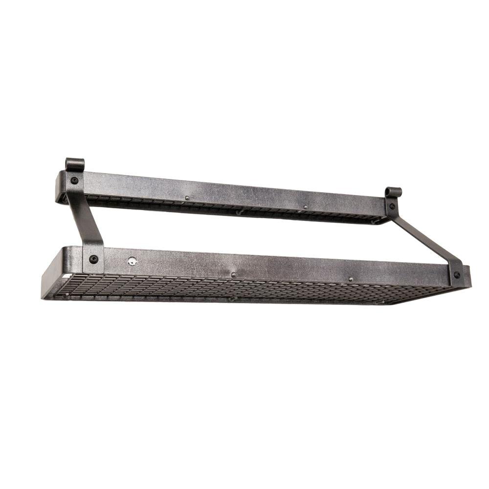 Enclume Premier Bookshelf Wall Pot Rack with Shelf in Hammered Steel by Enclume