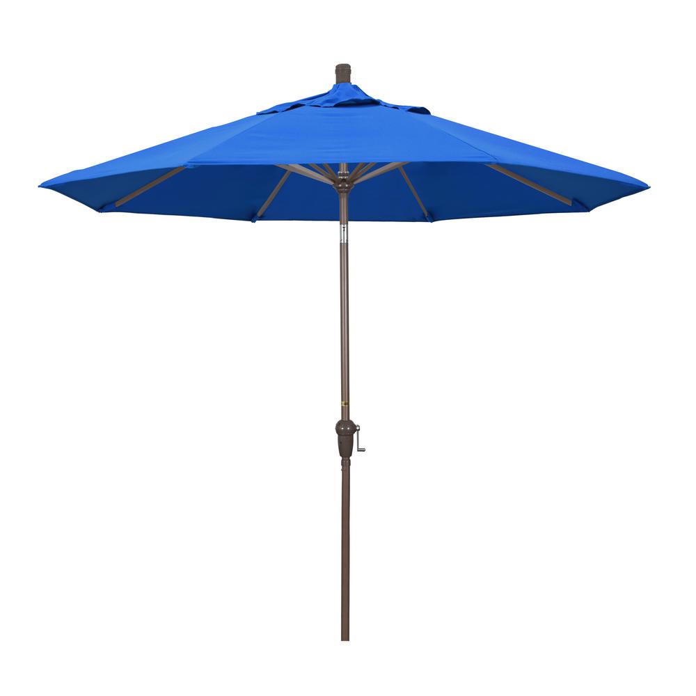 California Umbrella 9 Ft Aluminum Market Auto Tilt Champagne Patio Umbrella In Royal Blue Olefin Sdau908900 F03 The Home Depot