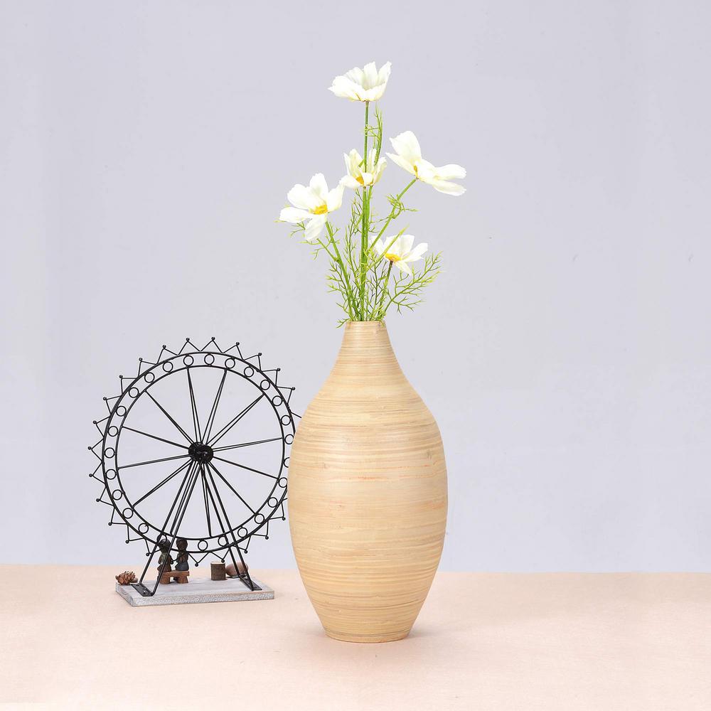 Filler Decor Sustainable Bamboo Villacera Handcrafted 16/” Tall Black Glazed Gourd Vase for Silk Plants Flowers