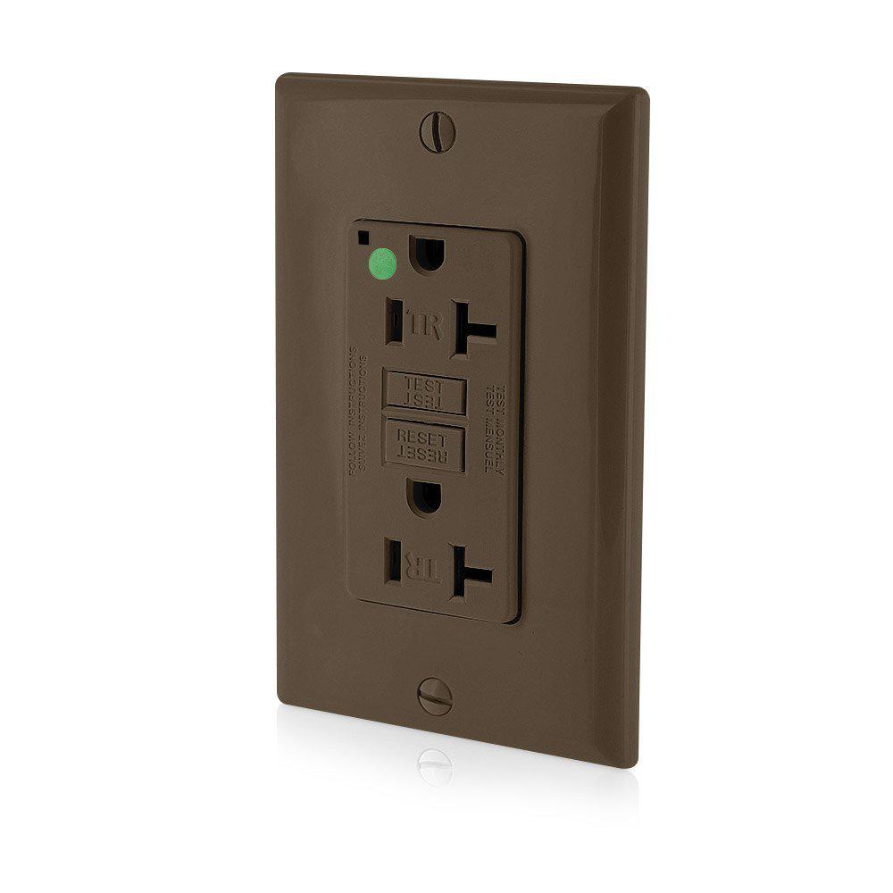 Leviton 20 Amp SmartlockPro Hospital Grade Extra Heavy Duty Tamper Resistant GFCI Outlet, Brown ...