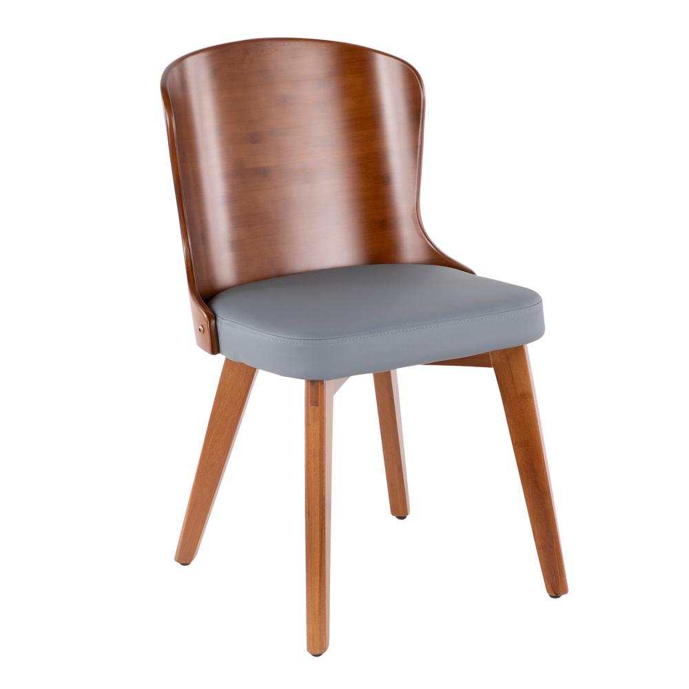 Lumisource Bocello Walnut Wood And Grey Faux Leather Chair Ch Bcllo Lumisource Bocello Walnut Wood And Grey Faux Leather Chair