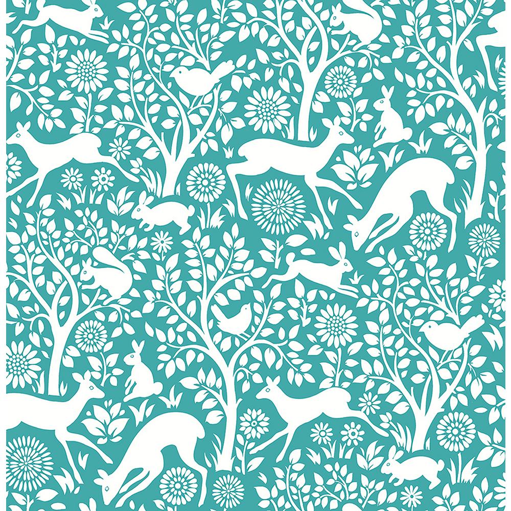 A-Street Meadow Teal Animals Wallpaper-2702-22731 - The Home Depot