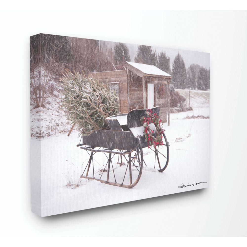The Stupell Home Decor Collection 16 In X 20 In Snow Sleigh With Tree And Wreath Photograph By Penny Lane Publishing Canvas Wall Art Pap 101 Cn 16x20 The Home Depot