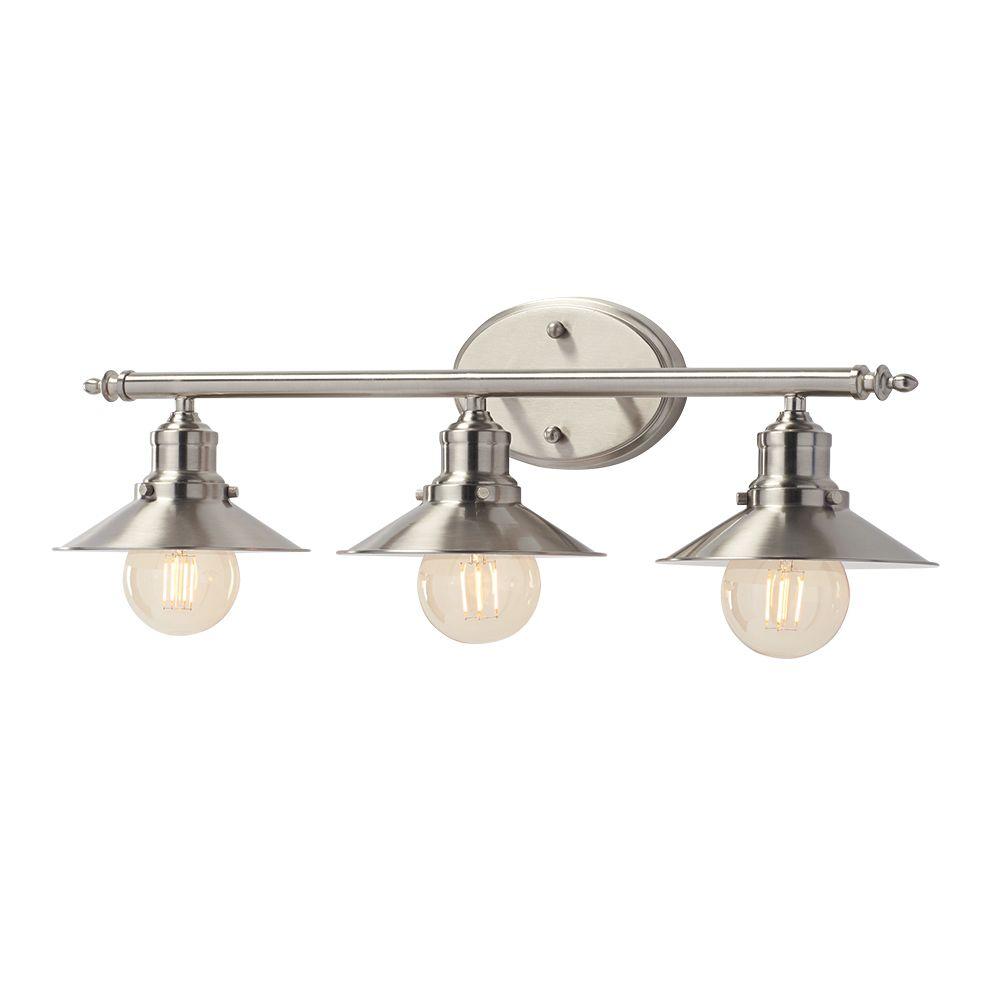 Home Decorators Collection Glenhurst 3 Light Brushed Nickel Retro Vanity Light With Metal Shades Hd 8003 Bn The Home Depot