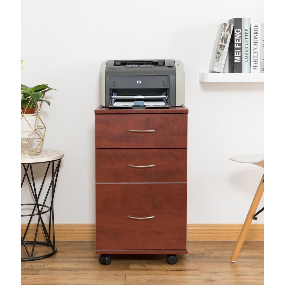 Basicwise Office Cherry File Cabinet 3 Drawer Chest With Rolling
