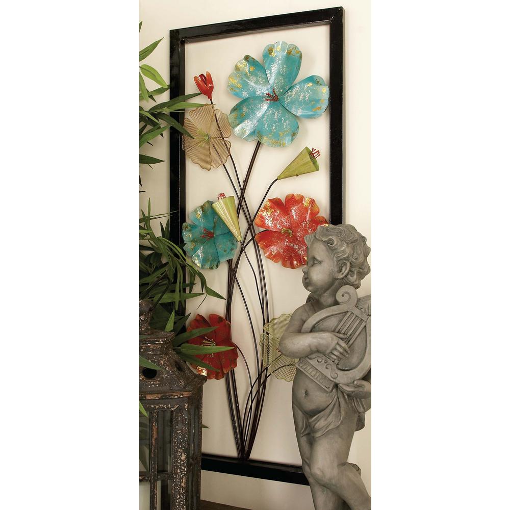15 in. x 38 in. Iron Framed Flower Metal Wall Art (Set of ...