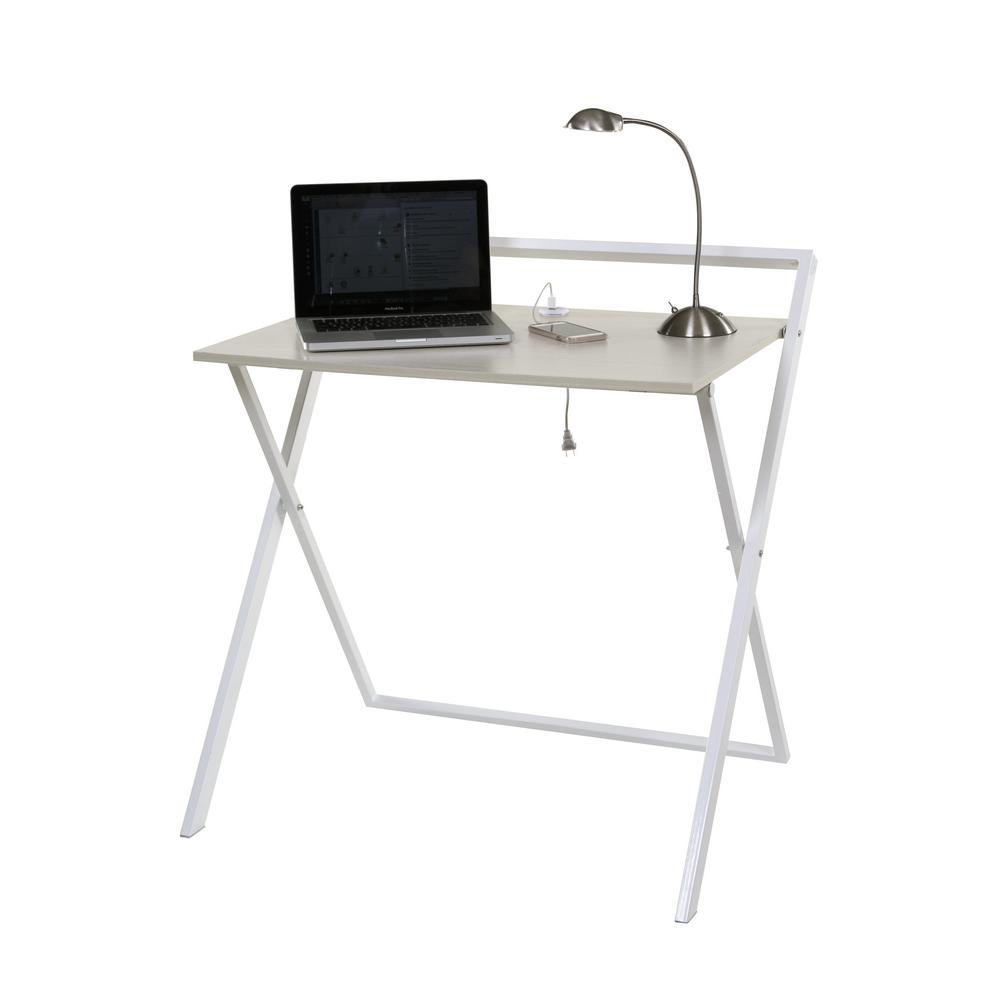 Onespace No Assembly Whitewashed Oak And White Folding Desk With
