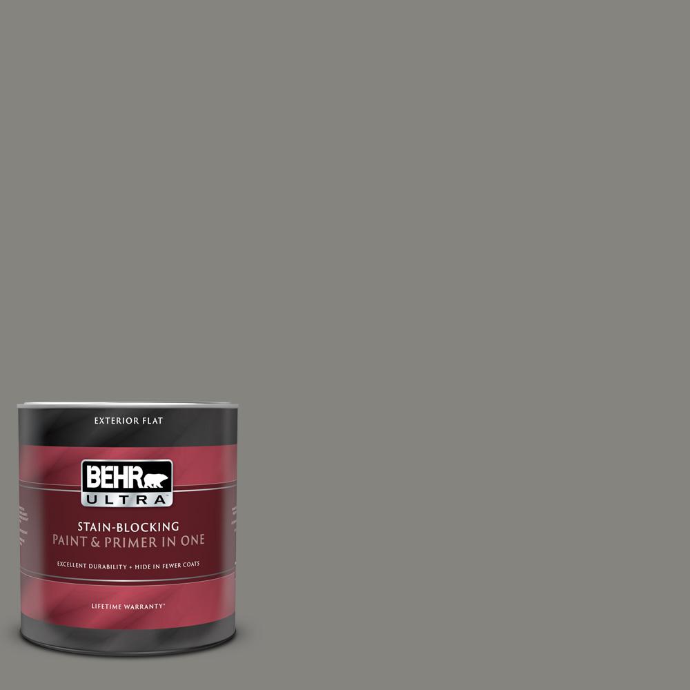 BEHR ULTRA 1 qt. PPU2407 Barnwood Gray Flat Exterior Paint and Primer