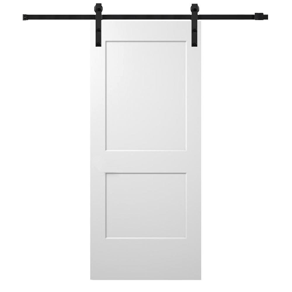 Mmi Door 30 In X 80 In Smooth Monroe Primed Composite Sliding Barn Door With Matte Black Hardware Kit