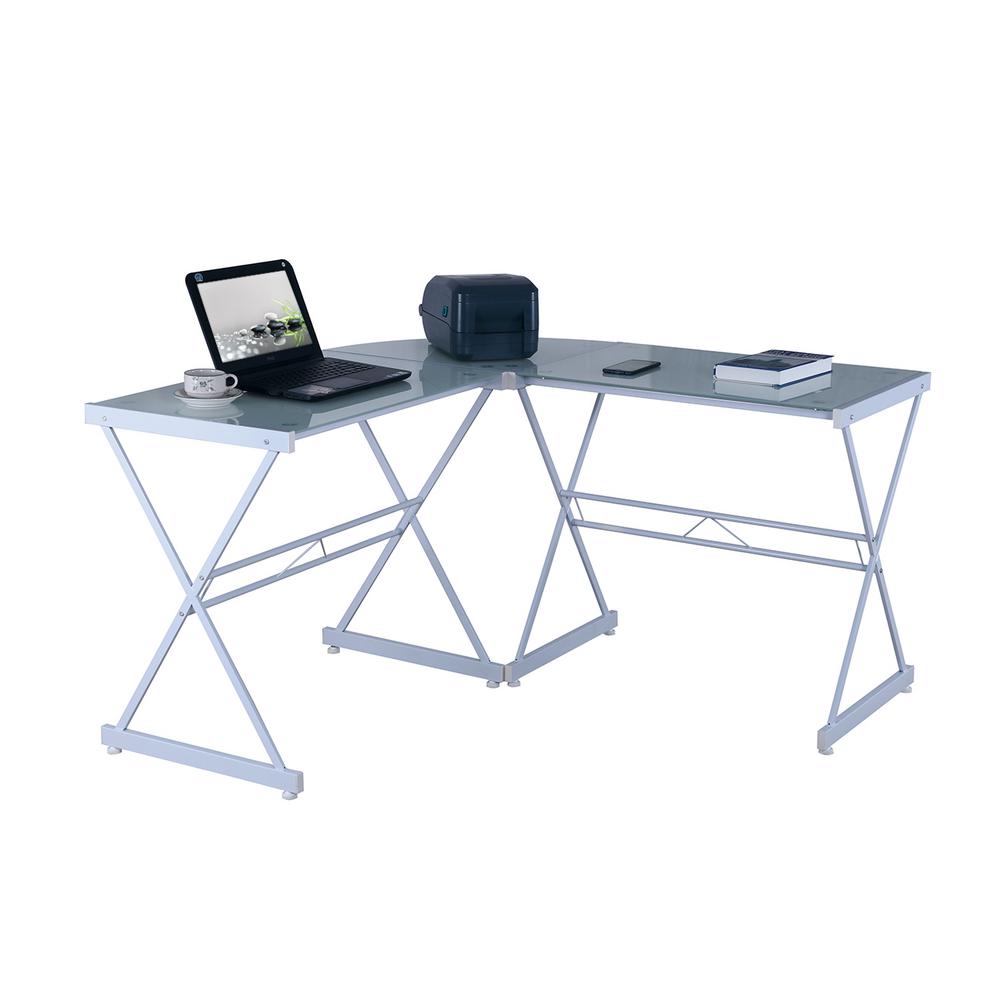 Techni Mobili White L Shaped Glass Computer Desk Rta 3805l
