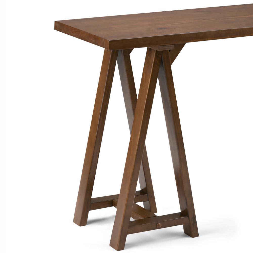 Simpli Home Sawhorse 50 In Medium Saddle Brown Standard Rectangle Wood Console Table 3axcsaw 03 The Home Depot