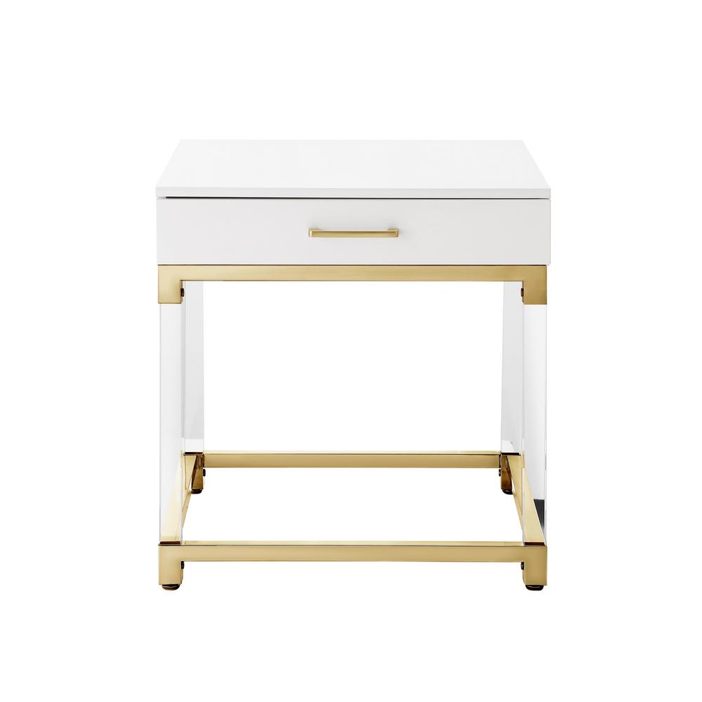 Inspired Home Caspian White/Gold End Table with High Gloss FinishET159
