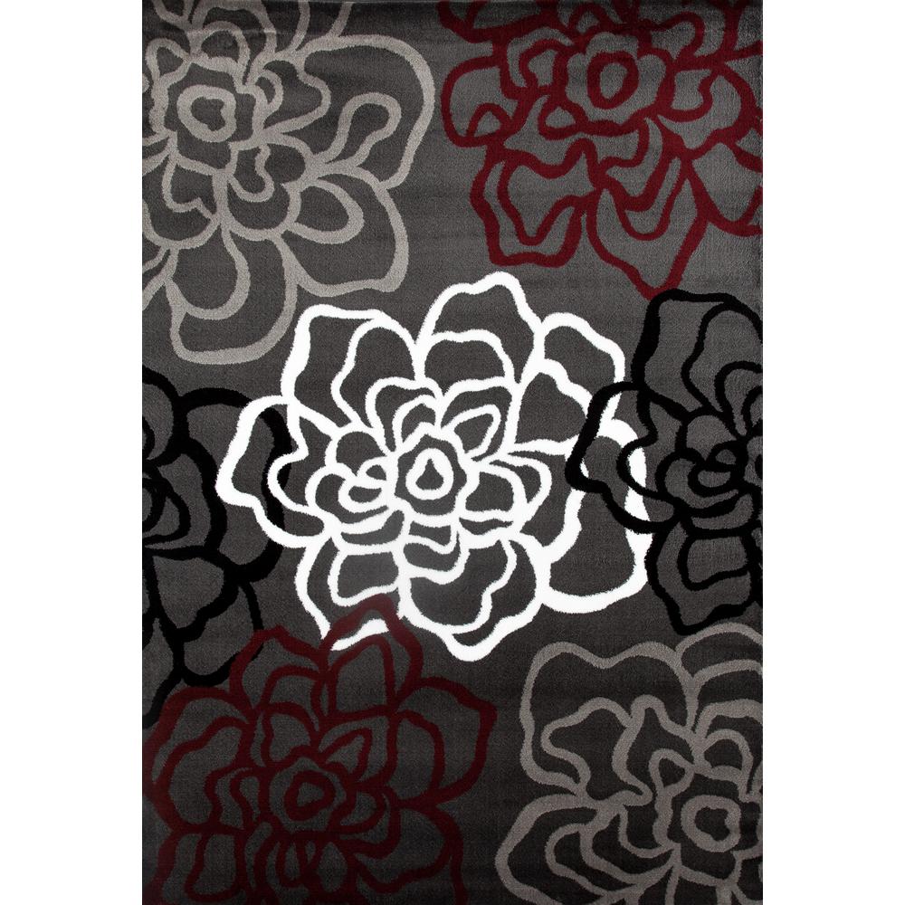 World Rug Gallery Contemporary Floral Red/Gray Area Rug 6 ft. 6 in. x 9 ft. Indoor Area Rug