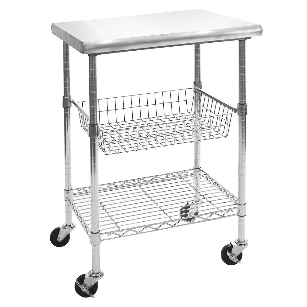 Seville Clics Stainless Steel Kitchen Cart With Basket Stainless Steel Kitchen Cart