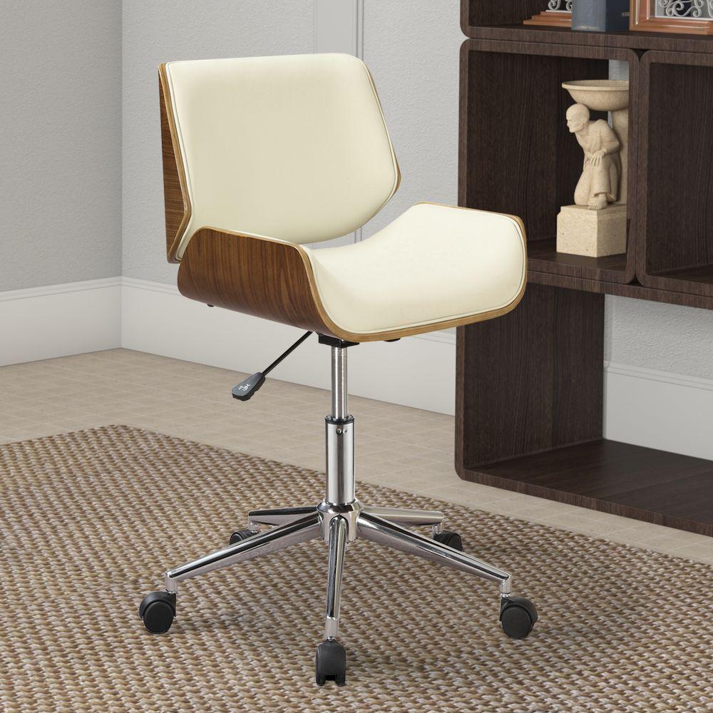 Benjara Contemporary Beige Walnut Leatherette Small Back Home Office Chair Bm159076 The Home Depot