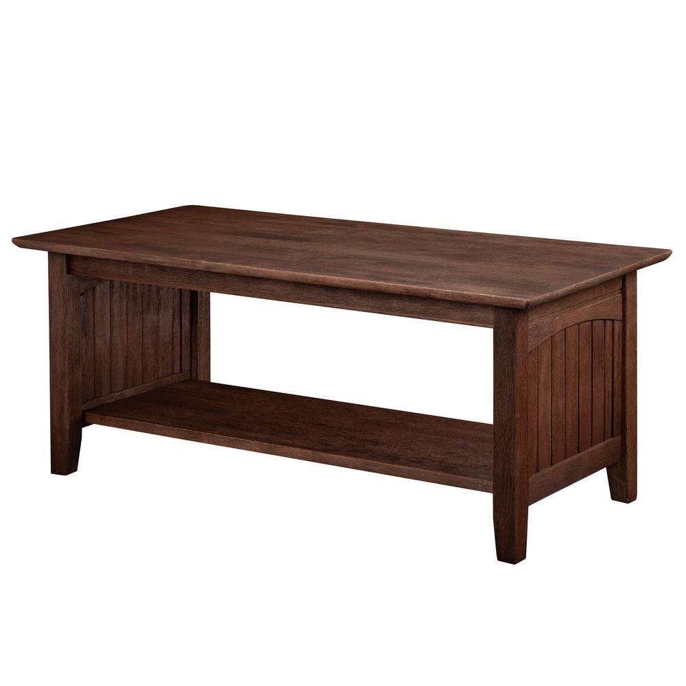 Atlantic Furniture 44 In Burnt Amber Large Rectangle Wood Coffee Table With Shelf Ah15303 The Home Depot