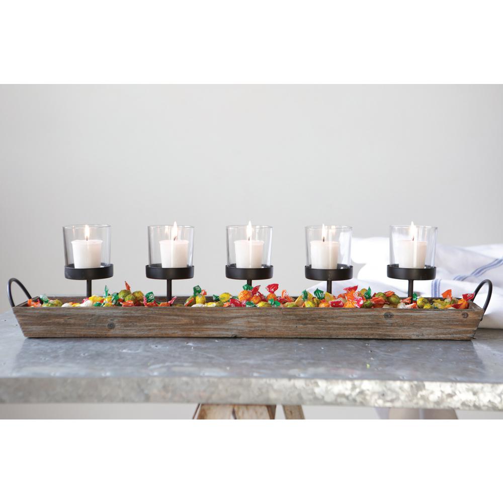 long wooden votive candle holder